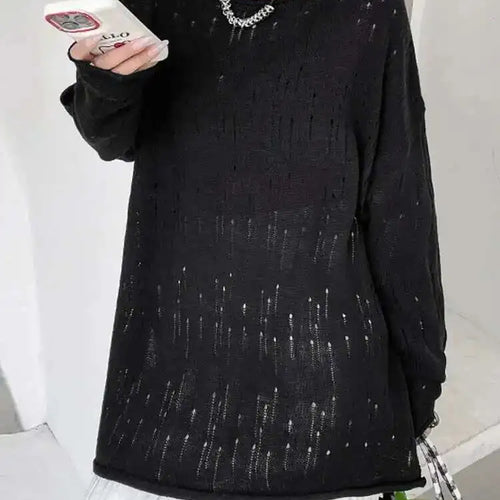 Load image into Gallery viewer, Black Hollow Out Big Size Knitting Sweater Round Neck Long Sleeve Women Pullovers New Fashion Spring Autumn 2025 1DJ0057
