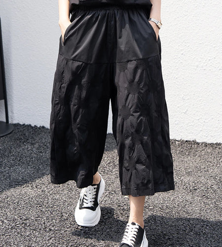 High Elastic Waist Black Dor Print Pocket Calf-Length Pants New Trousers Women Fashion Tide Spring Autumn 2025 1DJ1619