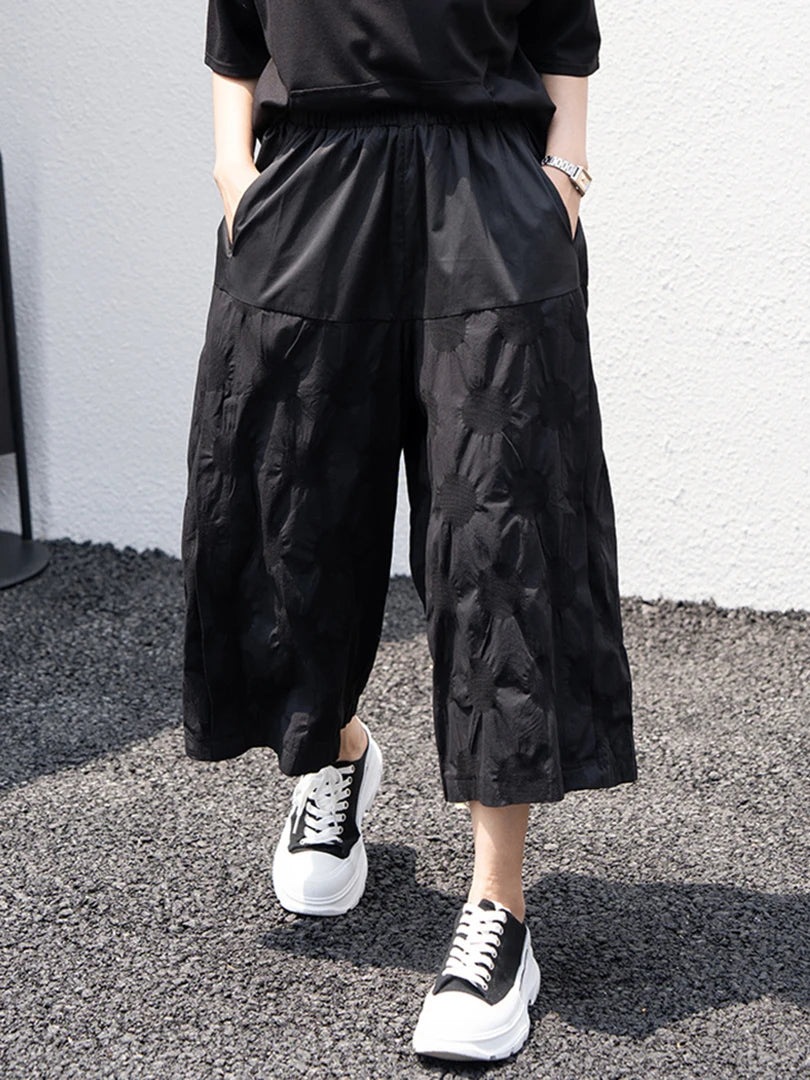 High Elastic Waist Black Dor Print Pocket Calf-Length Pants New Trousers Women Fashion Tide Spring Autumn 2025 1DJ1619