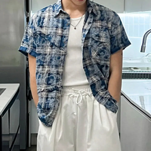 Load image into Gallery viewer, Men's Tie Dye Short Sleeve Shirts New Summer Loose Plaid Korean Turn-down Collar Trendy Male Clothing Loose Fiting 9W1626
