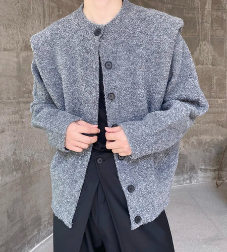 Round Neck Men's Sweater Cardigan Casual Thickened Shoulder Design Solid Color Male Knitting Jacket Spring  Trend 9C2691