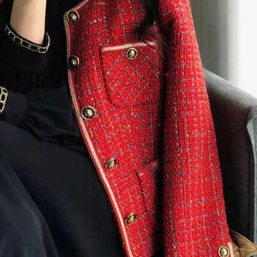 Load image into Gallery viewer, Korean Elegant Women&#39;s Coat New Autumn/Winter Sweet Casual Loose O-neck Single Breasted Suit Coat Red Tweed Blazer Women
