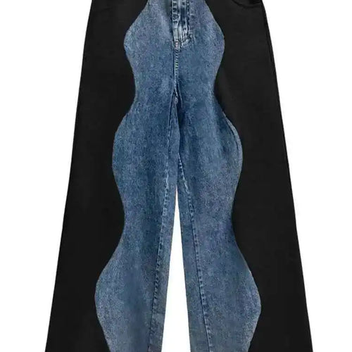 Load image into Gallery viewer, High Elastic Waist Black Color-block Denim Long Wide Leg Pants New Trousers Women Fashion Tide Spring Autumn 2025 1DH4642
