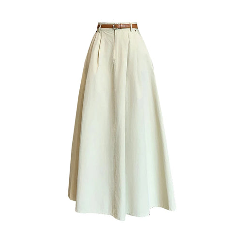 Load image into Gallery viewer, French Fashion Women's Black Beige Elegant Pleated Long Skirt Spring Summer Khaki High Waist Pocket Skirts Popular Versatile New
