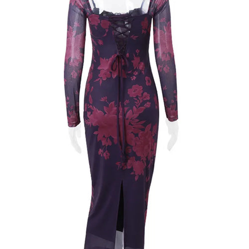 Load image into Gallery viewer, Elegant Backless Print Maxi Dress For Women Autumn Winter New Square Collar Long Sleeve Bodycon Club Party Sexy Dress
