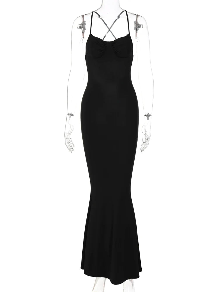 Fashion Solid Sleeveless Slip Backless Maxi Prom Dress Sexy Bodycon Summer Women Elegant Clothes Wedding Party Club Y2K