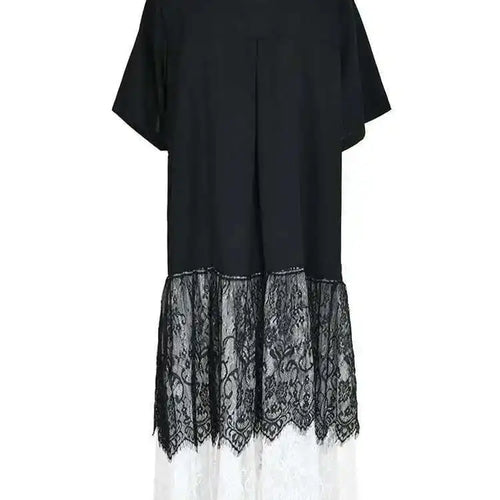 Load image into Gallery viewer, Women Black Lace Pleated Big Size Shirt Dress New Lapel Half Sleeve Loose Fit Fashion Tide Spring Summer 2025  1DF8749
