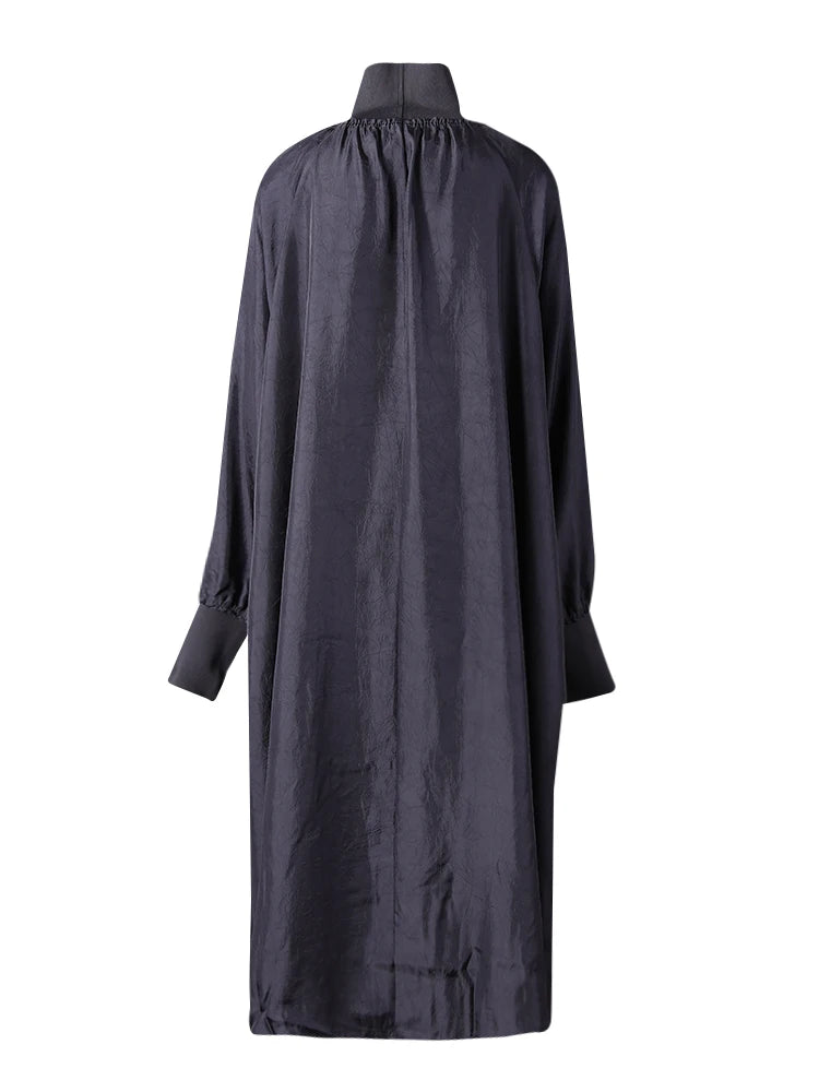 Women Gray Brief Long Big Size Elegant Dress New Turtleneck Long Sleeve Loose Fit Fashion Tide Spring Autumn 2025 1DH0252