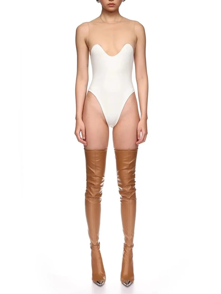 Solid Spliced Mesh Slimming Jumpsuit For Women O Collar Sleeveless High Waist Minimalist Jumpsuits Female Fashion