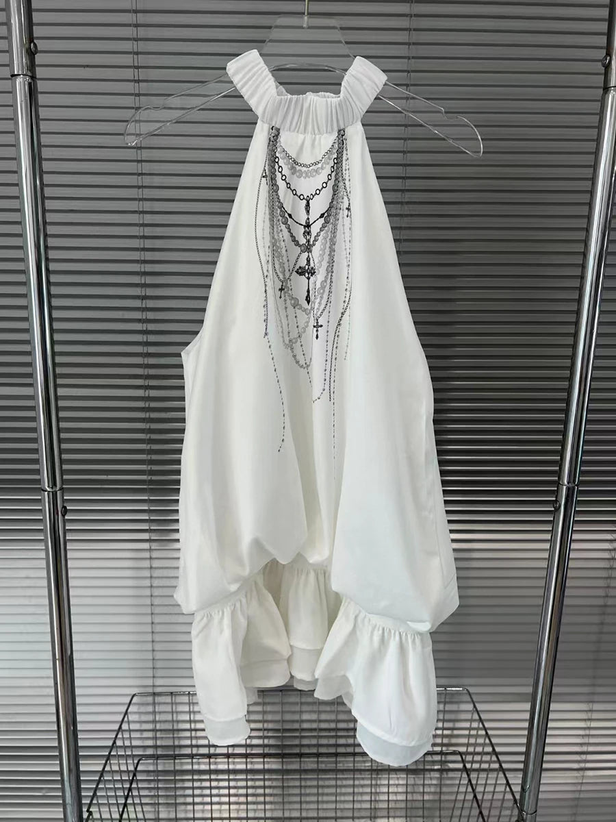 Hit Color Printing Two Piece Set For Women O Neck Sleeveless Vest High Waist Temperament Shorts Elegant Sets Female