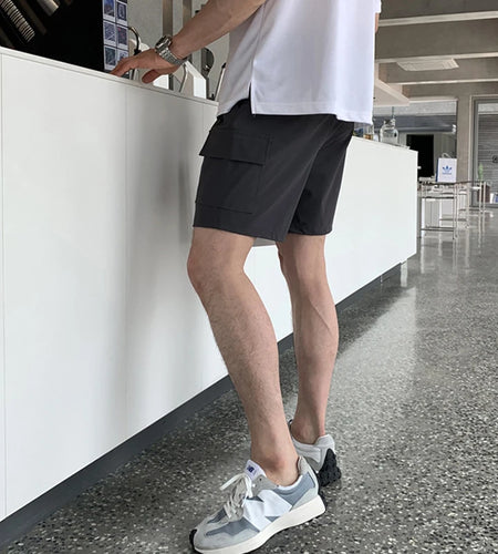 Men's Cargo Shorts New Summer Straight Leg Stylish Solidc Color Simple Chic Elastic Waist Fashion Male Clothing 9W1979