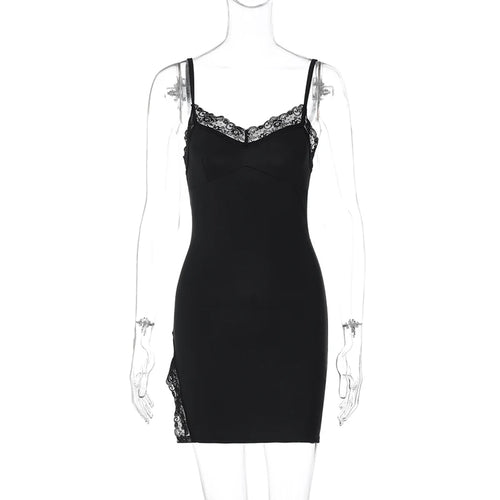 Load image into Gallery viewer, Lace Spaghetti Strap Sexy Mini Dress For Women Robe Fashion Sleeveless Backless Bodycon Side Split Club Dress Vestido
