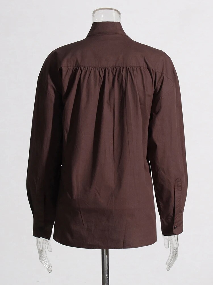 Minimalist Spring Shirts For Women Lapel Long Sleeve Casual Loose Solid Blouse Female Fashion Style Clothing