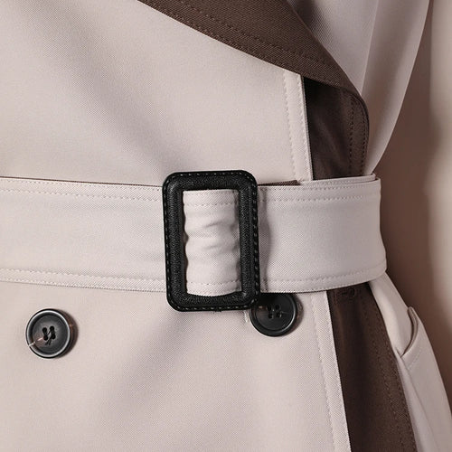 Load image into Gallery viewer, Women Beige Color-block Big Size Long Trench New Lapel Long Sleeve Windbreaker Fashion Tide Spring Autumn 2025 2DA7020
