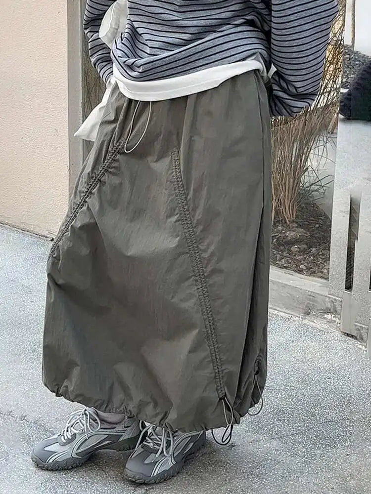 High Elastic Waist White Drawstring Irregular Casual Half-body Skirt Women Fashion Tide New Spring Autumn 2025 1DH9428