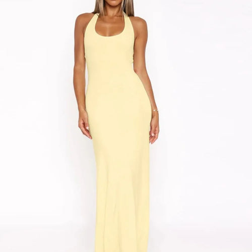 Load image into Gallery viewer, Halter Backless Sexy Maxi Dress Women Gown Summer New Solid U Neck Sleeveless High Waist Long Dress Elegant 2025

