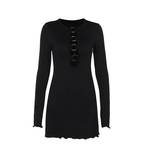 Load image into Gallery viewer, Hollow Out Long Sleeve Sexy Mini Dress For Women Robe Autumn New Black O Neck Club Party Sexy Dress Elegant Clubwear
