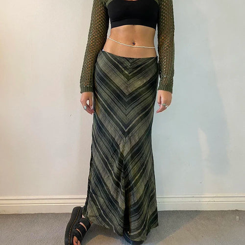 Load image into Gallery viewer, Fairycore Stripe Green Low Waisted Maxi Skirt Autumn Vintage Aesthetic Fashion Female Skirt Long Y2K 2000s Clothing
