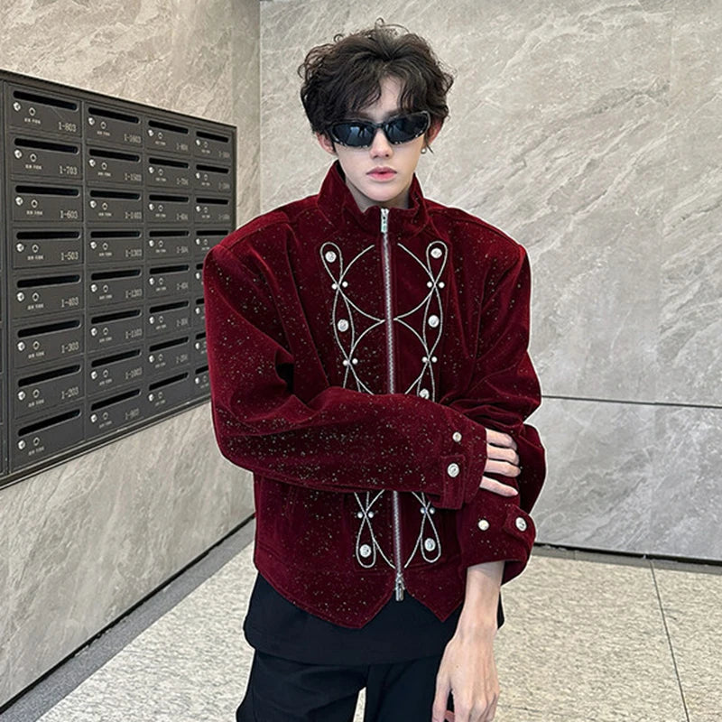 Men's Jackets New Korean Style Embroidery Nail Bead Flash Zipper Stylish Stand Handsome Male Spring Tops 2025 9W1936
