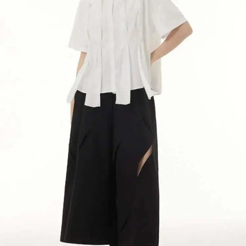 Load image into Gallery viewer, Women White Irregular Pleated Ribbons Big Size Blouse New Lapel Short Sleeve Shirt Fashion Tide Spring Summer 2025 1DH6566
