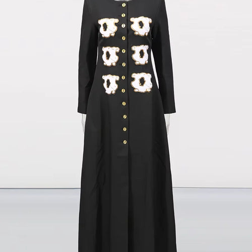 Load image into Gallery viewer, Personality Pattern Patchwork Long Coat Round Neck Long Sleeve Hit Color Elegnat Jacket Female Fashion
