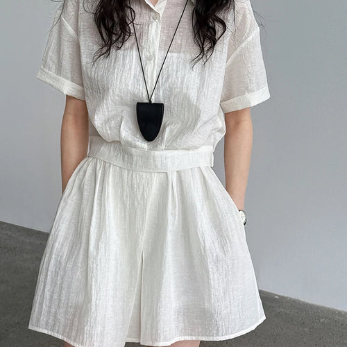 Load image into Gallery viewer, Beige Shirt Thin Half-body Skirt Two Pieces Suit New Lapel Short Sleeve Women Fashion Tide Spring Summer 2025 1DJ1239
