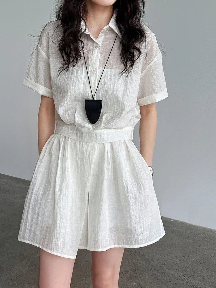 Beige Shirt Thin Half-body Skirt Two Pieces Suit New Lapel Short Sleeve Women Fashion Tide Spring Summer 2025 1DJ1239