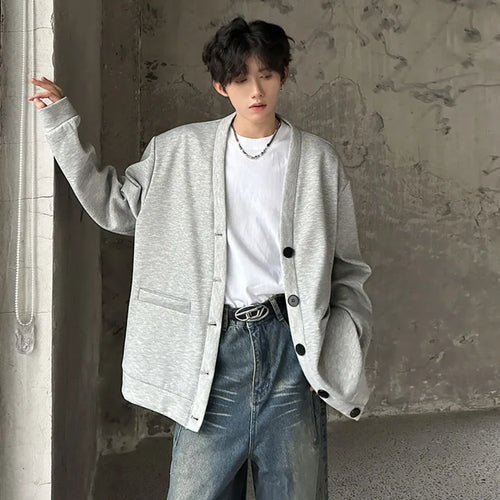 Load image into Gallery viewer, V-neck Men&#39;s Warm Top Single-breasted Pockets Solid Color Long Sleeve Korean Style Male Casual Jacket 2024 Autumn 9C9027
