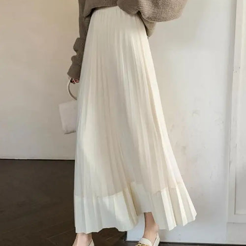 Load image into Gallery viewer, Autumn Winter New Black Beige Patchwork Mesh Elegant High Waist Long Skirt Women Brown Festival Pleated Skirt Simplicity Popular
