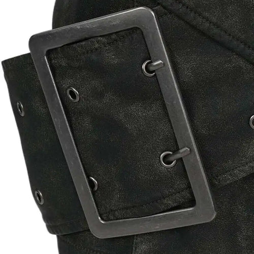 Load image into Gallery viewer, High Waist Green Big Buckle Cross Pu Leather Vintage Mini Half-body Skirt Women Fashion Tide New Spring Autumn 2025 7AB874
