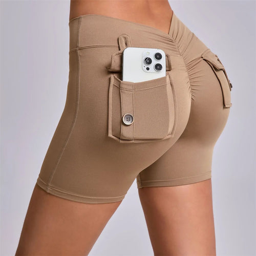 Load image into Gallery viewer, Deep V Back Yoga Shorts Women Pocket Scrunched Butt Gym Leggings High Waist Push Up Tights Sexy Booty Sports Shorts Fitness
