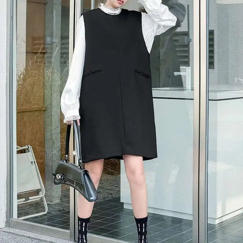 Load image into Gallery viewer, Women Black Brief Elegant Zipper Big Size Mini Dress New Round Neck Sleeveless Fashion Tide Spring Autumn 2025 1DH9820
