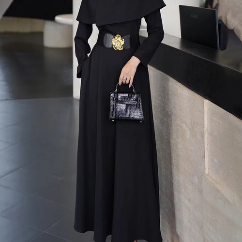 Load image into Gallery viewer, Solid Slimming Spliced Belt Temperament Dresses for Women Round Neck Long Sleeves Dress Female Fashion Clothing New
