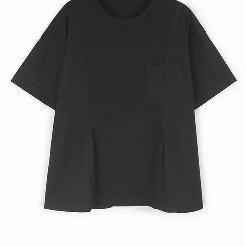 Load image into Gallery viewer, Women Gray Irregular Pocket Spliced Big Size T-shirt New Round Neck Short Sleeve Fashion Tide Spring Summer 2025  1DJ0923
