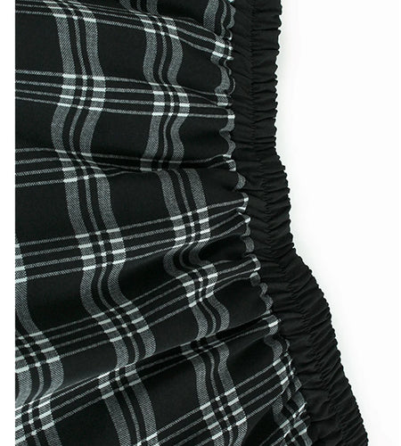 High Elastic Waist Black Plaid Button Spliced A-line Half-body Skirt Women Fashion Tide New Spring Autumn 2025 1DJ0917