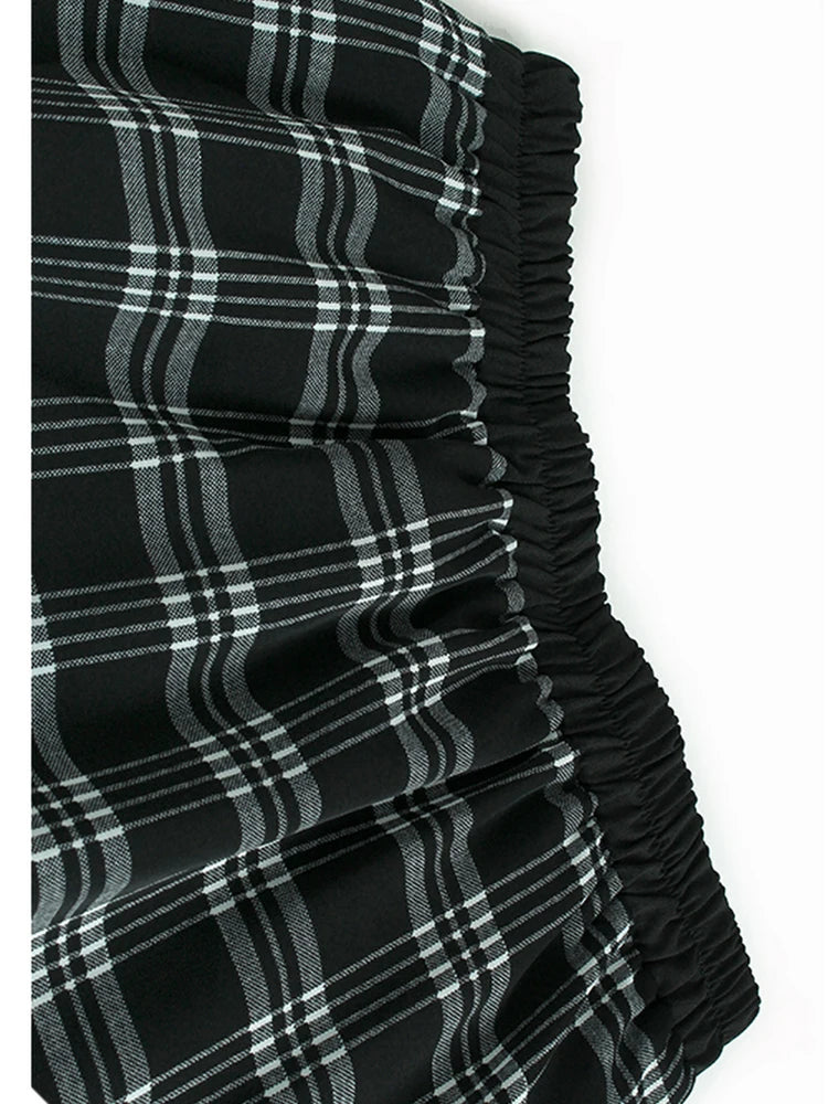High Elastic Waist Black Plaid Button Spliced A-line Half-body Skirt Women Fashion Tide New Spring Autumn 2025 1DJ0917