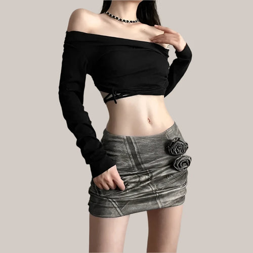 Load image into Gallery viewer, 3d Floral Appliques Mini Skirts Sexy New in Micro Skirt Extreme Y2k Harajuku Fashion Streetwear Women Bottoms P94-BF17
