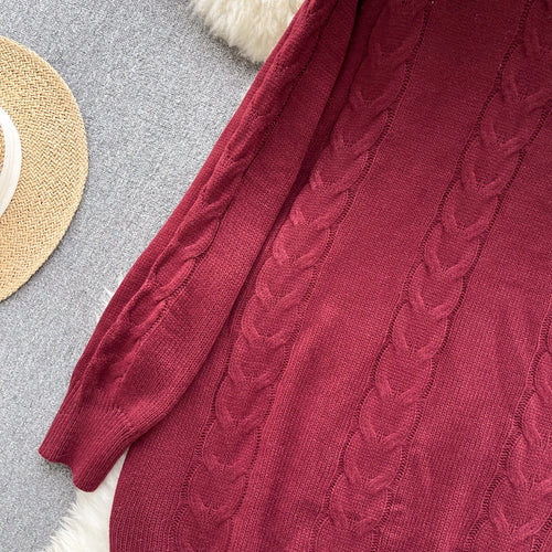 Load image into Gallery viewer, Retro Women Solid Round Neck Medium Length Sweater Autumn Winter Long Sleeve Loose Knitted Pullover Tops Casual Trend Simplicity
