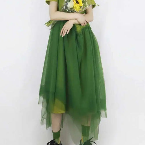 Load image into Gallery viewer, Women Green Mesh Layers Elegant Spaghetti Strap Dress New Square Collar Sleeveless Fashion Tide Spring Autumn 2025 1DJ0363
