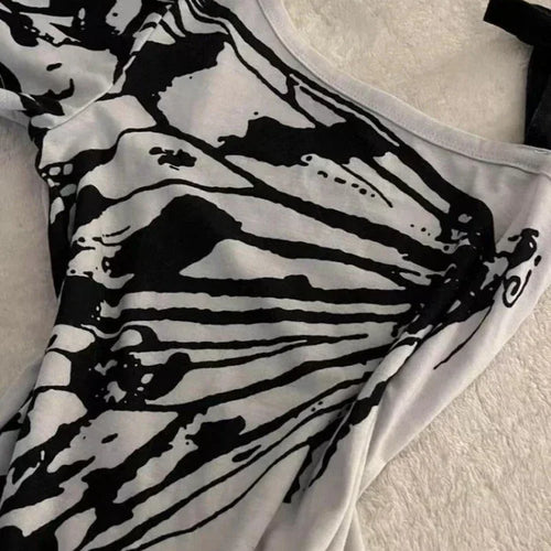 Load image into Gallery viewer, 2025 Summer Sexy One Off Shoulder Y2k Aesthetic T-Shirts Streetwear Vintage Gray Printing Slim Tshirts Harajuku Bottoming Tops
