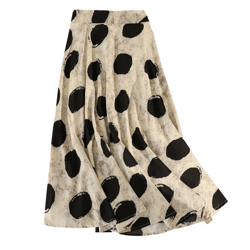 Load image into Gallery viewer, Vintage Women Casual Dot Print Pleated A-line Skirt Elegant Elastic High Waist Female Summer Festival Party Midi Skirts Boho New
