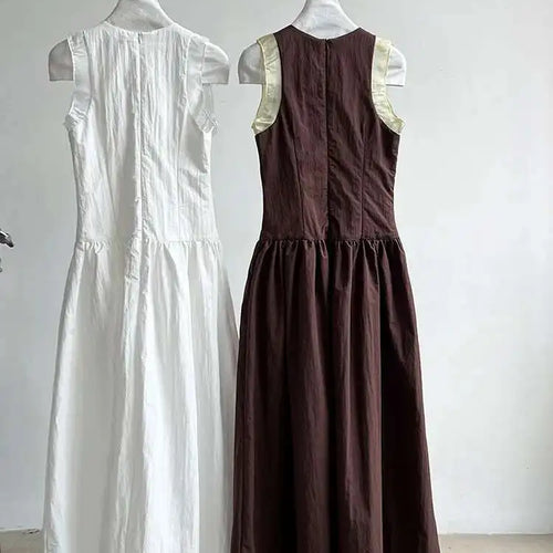 Load image into Gallery viewer, Women Coffee Color-block Elegant Long Vest Dress New Round Neck Sleeveless Fashion Tide Spring Summer 2025 1DJ0743
