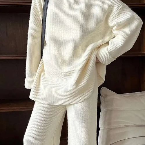 Load image into Gallery viewer, Red Big Size Sweater Wide Leg Pants Two Piece Suit New Turtleneck Long Sleeve Women Fashion Spring Autumn 2025 1DH8626
