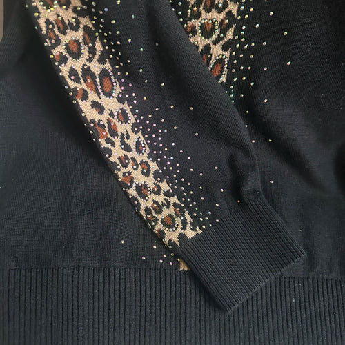 Load image into Gallery viewer, Rhinestones Leopard Turtleneck Sweaters Autumn Winter Wool Blend Bottoming Tops Long Sleeve Slim Female&#39;s Clothing B-011
