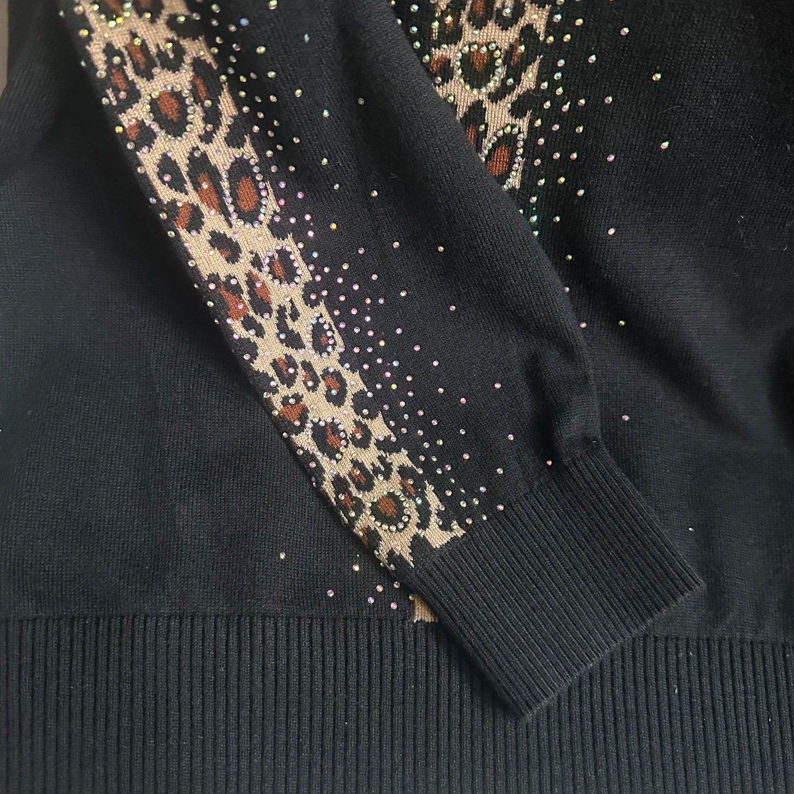 Rhinestones Leopard Turtleneck Sweaters Autumn Winter Wool Blend Bottoming Tops Long Sleeve Slim Female's Clothing B-011