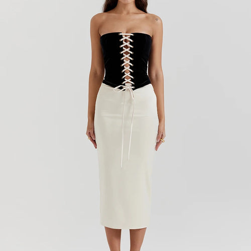 Load image into Gallery viewer, Elegant Sexy Skirt Two Piece Set Women Strapless Bandage Crop Top And Maxi Skirt Female Fashion Club Party Sexy Sets
