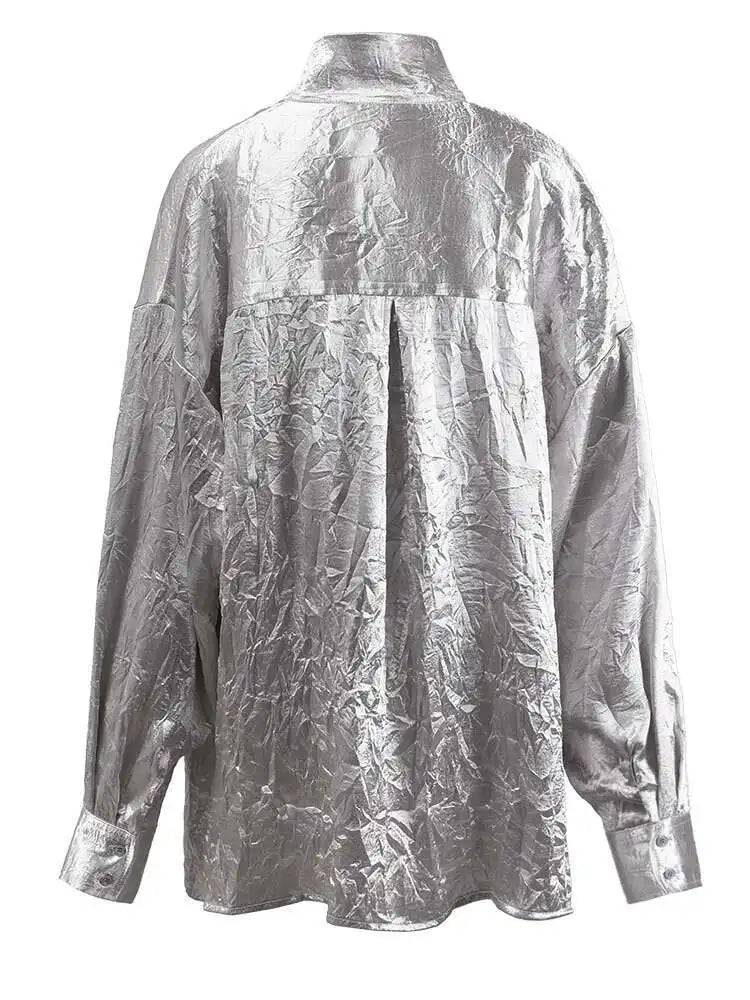 Women Black Pleated Buckle Big Size Vintage Blouse New Stand Collar Long Sleeve Shirt Fashion Spring Autumn 2025 CPG1416