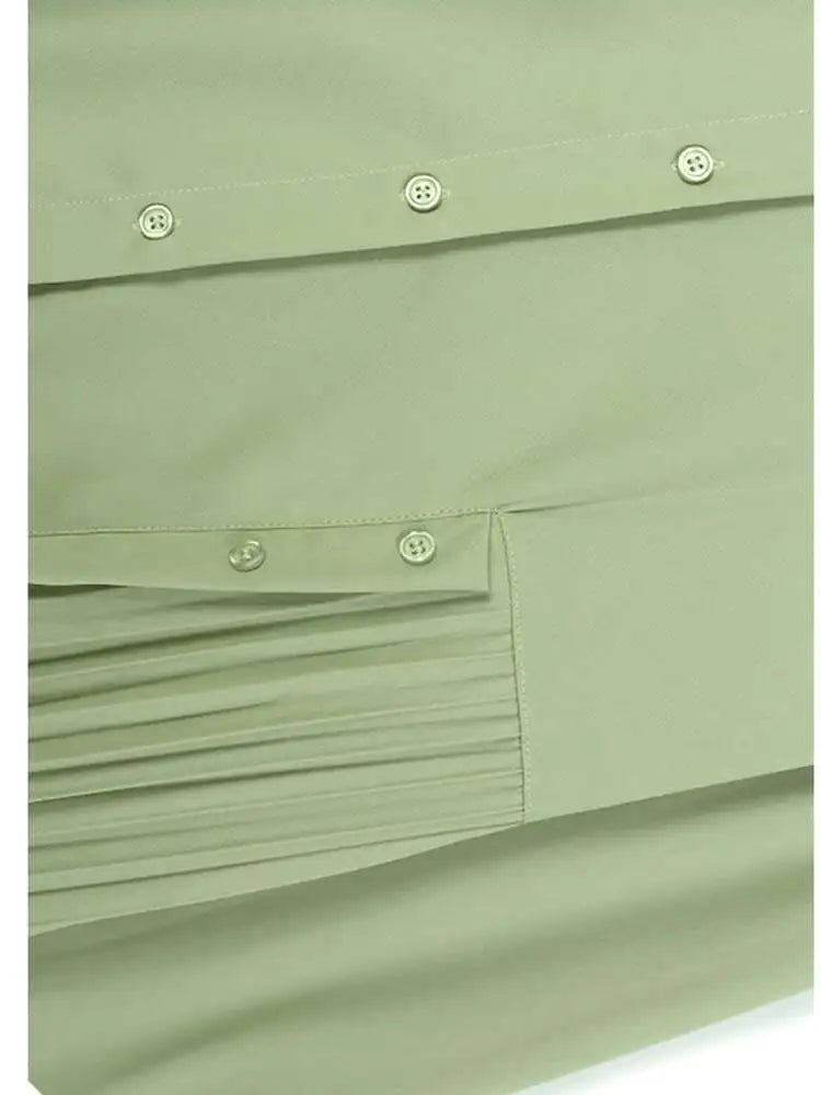 Women Green Hem Irregular Pleated Big Size Shirt Dress New Lapel Long Sleeve Fashion Tide Spring Autumn 2025 1DH6769