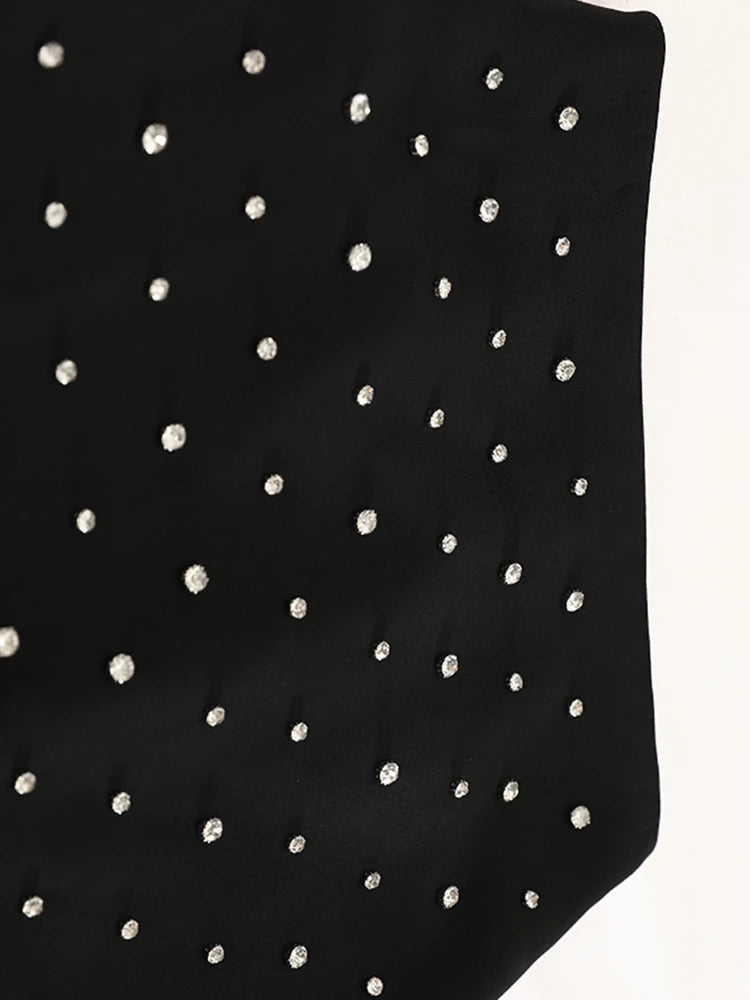 High Waist Black Rhinestones Shining Elegant Long Half-body Skirt Women Fashion Tide New Spring Autumn 2025 1DJ1269