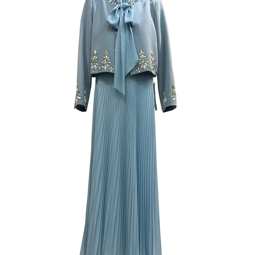 Load image into Gallery viewer, Two Piece Set For Women O Neck Long Sleeve Spliced Diamonds Coat Lace Up Sleeveless High Waist Dress Sets Female
